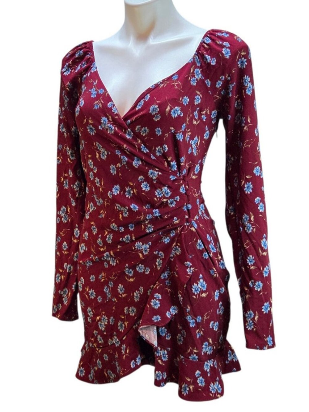 Forever 21 Ditsy Wrap Dress Burgundy Size Small Floral